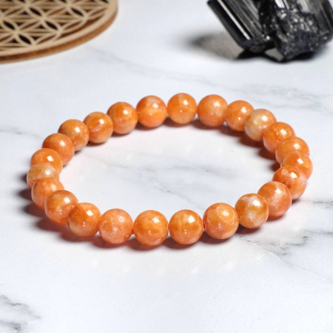 巴西橙方解石水晶手链│8mm/10mm 心灵疗愈 快乐能量 开运饰品 - 手链/手环 - 水晶 橘色