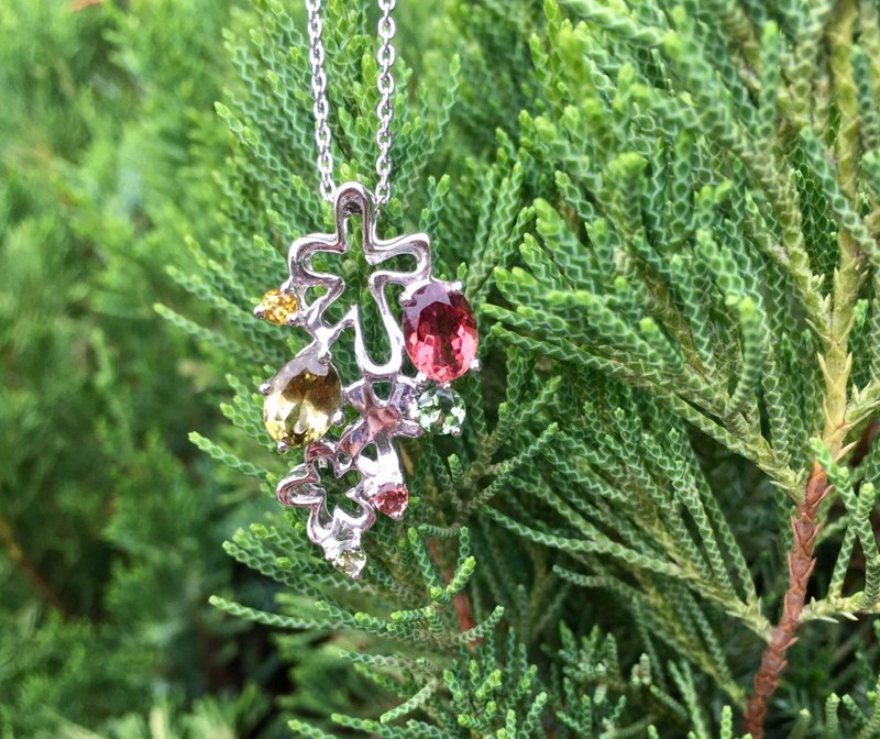 宝石级天然碧玺银坠 / 无染无注胶 / 不含链 - 项链 - 宝石 多色