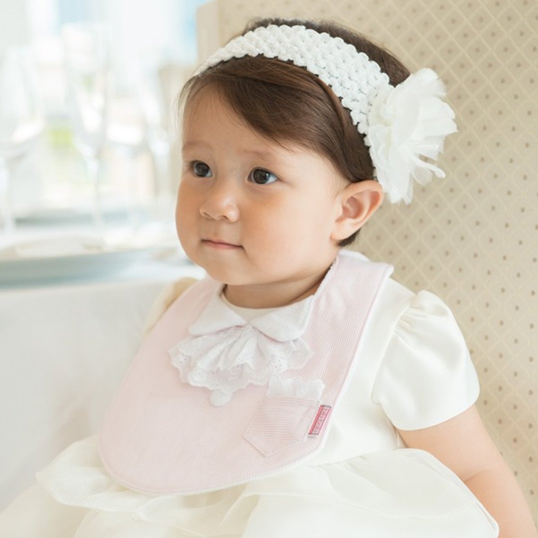 Girl's formal bib 　Pink×White Lace Ribbon - 围嘴/口水巾 - 棉 粉红色