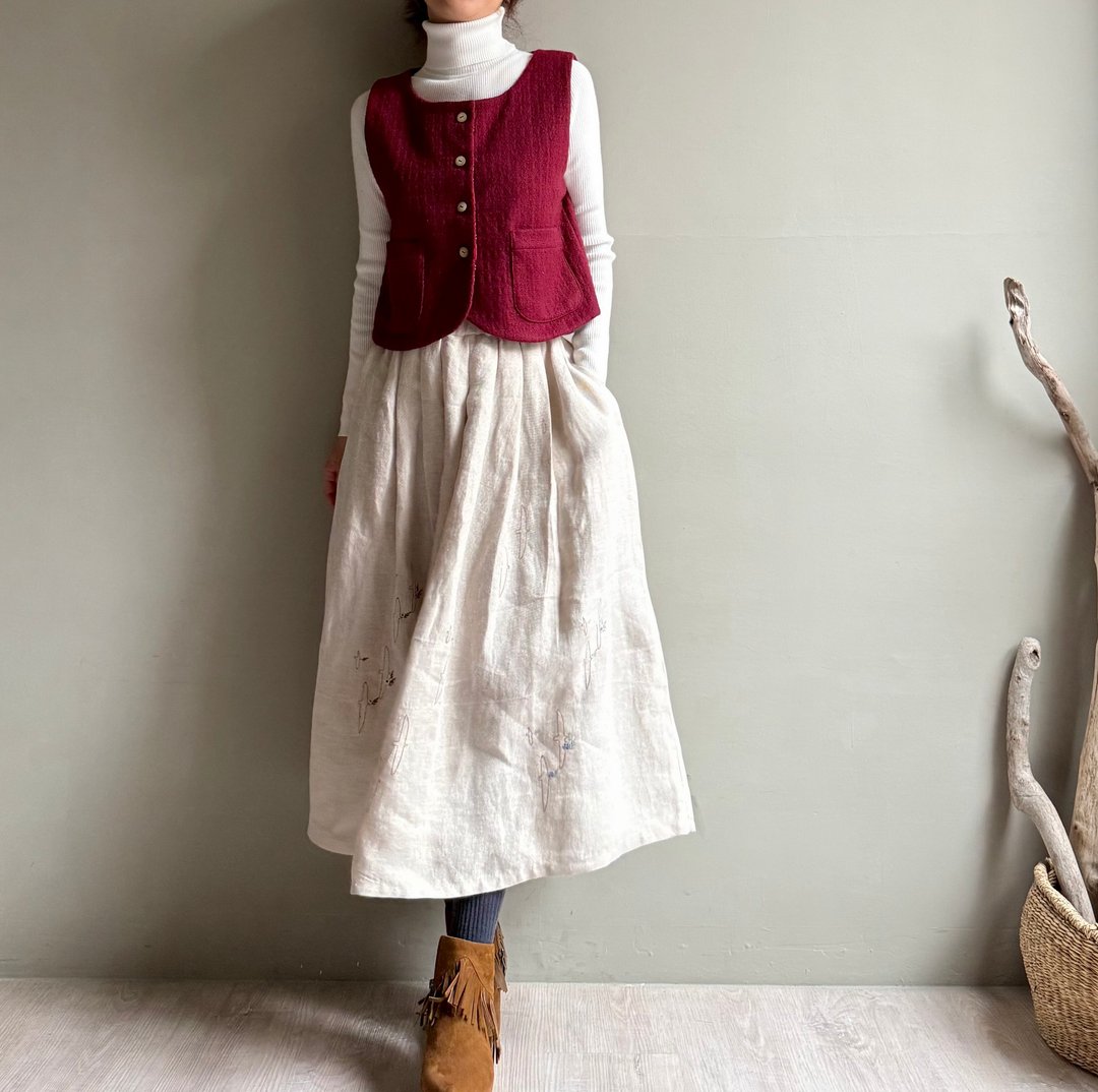 小红帽森林/保暖穿搭枣红色双层毛/毛料马术小背心/WOOL - 女装背心 - 羊毛 红色