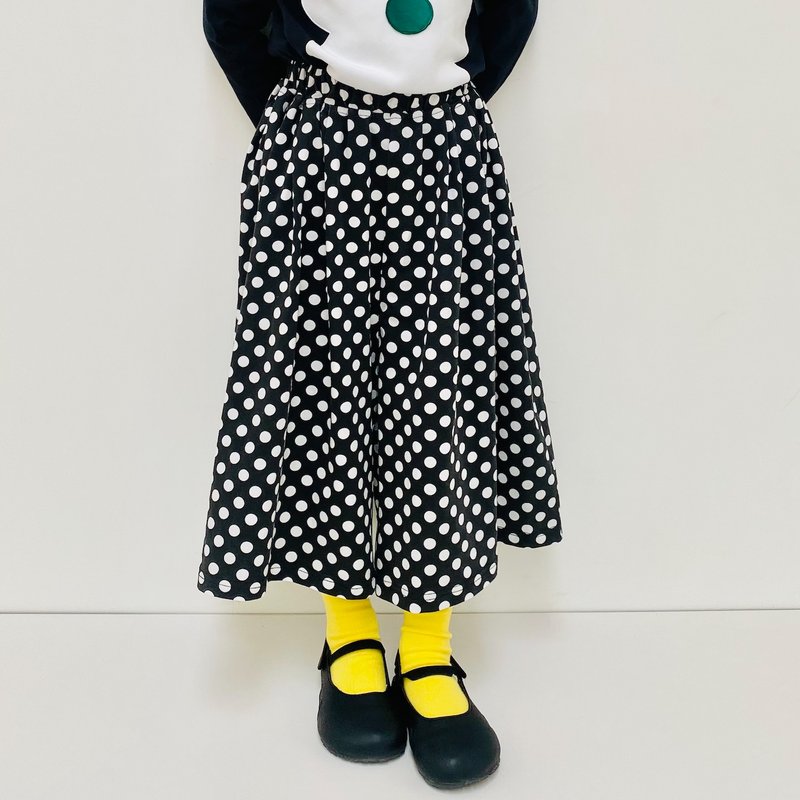 黑白点点裤裙 / 长裤 宽裤 童装 - 童装裤 - 棉．麻 黑色