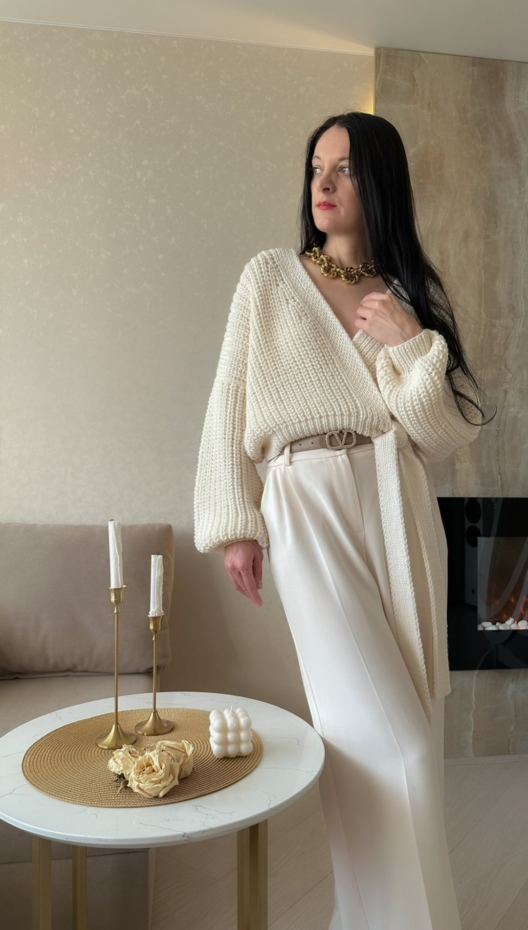 裹身短版开襟外套 女款 奶油白 新娘手工针织夹克 羊毛毛衣 - 女装针织衫/毛衣 - 羊毛 