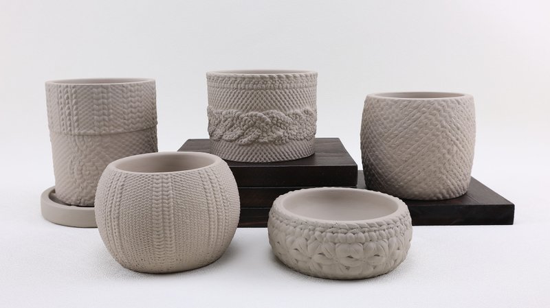 织物系列-5款套组/水泥盆/适合-块根/多肉植物/仙人掌/苔球 - 植栽/盆栽 - 水泥 