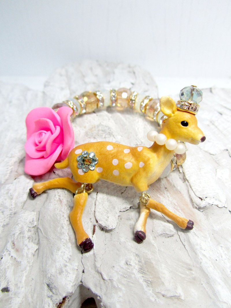 TIMBEE LO塑料梅花鹿珍珠珠子弹性橡筋手链手链宝石皇冠活动手脚 - 手链/手环 - 其他材质 黑色