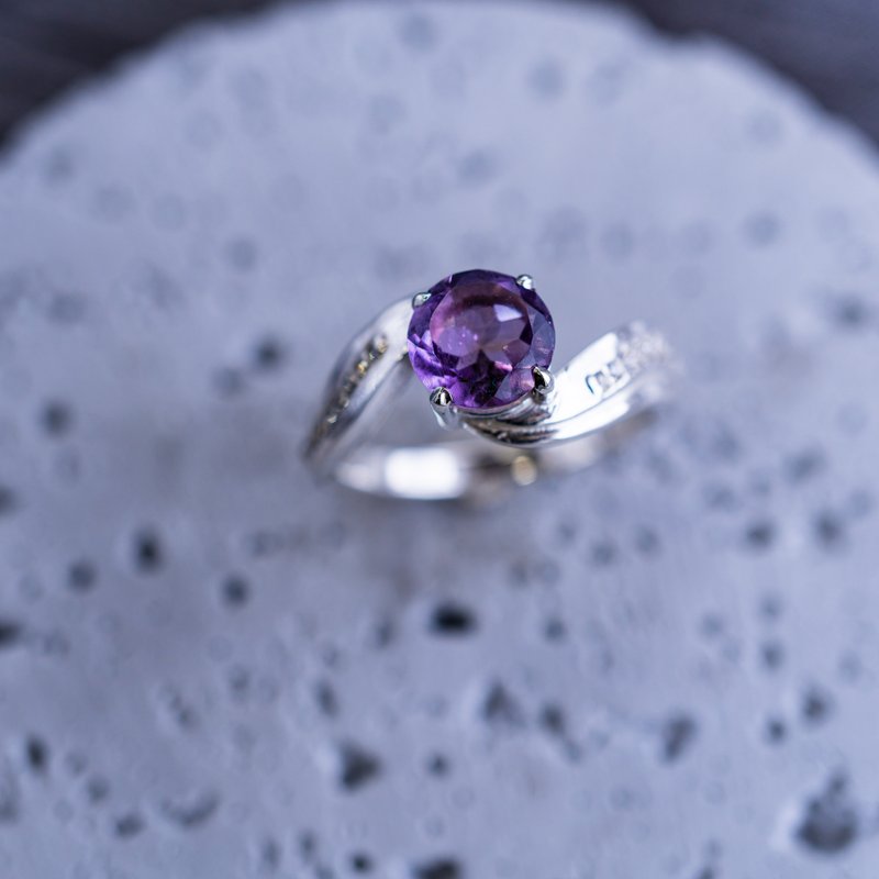 紫水晶 SV925 戒指，可刻字，周年纪念礼物 S-107 - 戒指 - 其他金属 银色