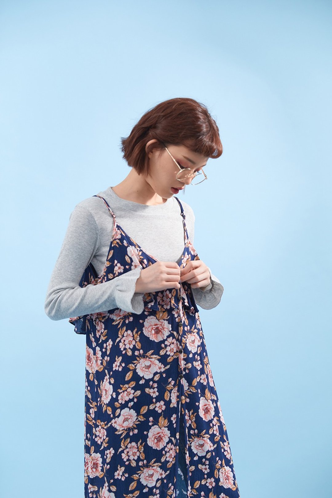 Floral maxi dress - 洋装/连衣裙 - 棉 蓝色