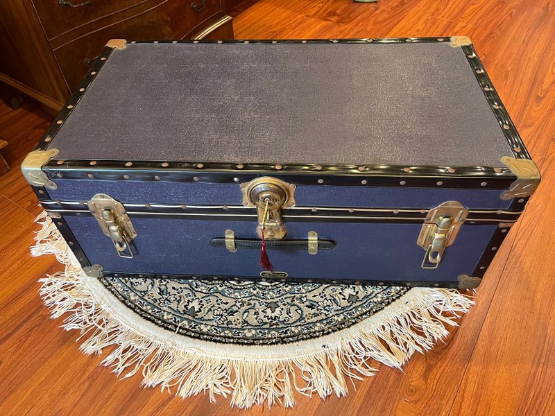 英国近代20世纪古董湛蓝行李箱 - 摆饰 - 木头 咖啡色