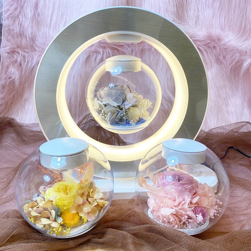 【空中花园】永生花悬浮台灯 - 含蓝牙音响+手机无线充电功能 - 干燥花/捧花 - 压克力 多色