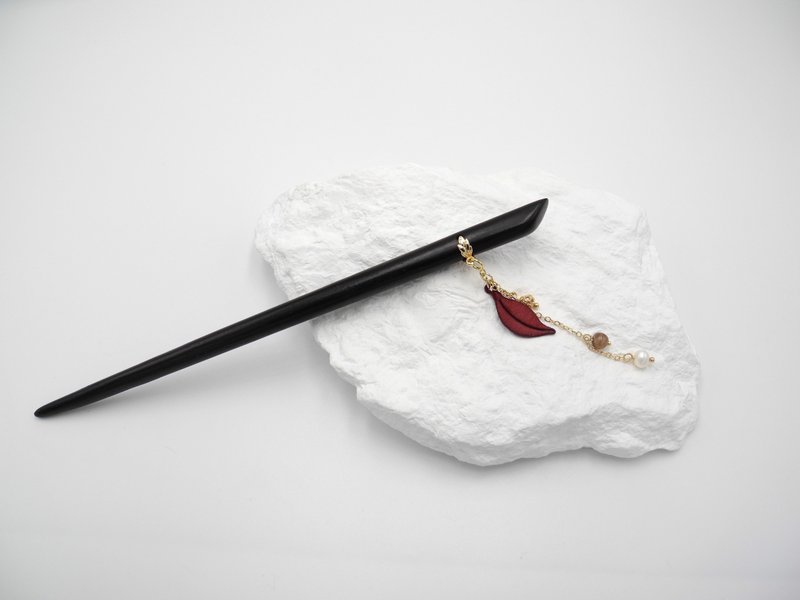 【喜悦】天然石 春仔花 缠花 发簪 | 发晶 珍珠 木簪 - 发饰 - 绣线 红色