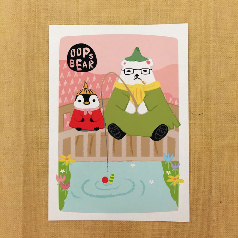 Oops bear - 童年回忆系列：Moomin crossover白熊部长钓鱼明信片 - 卡片/明信片 - 纸 白色