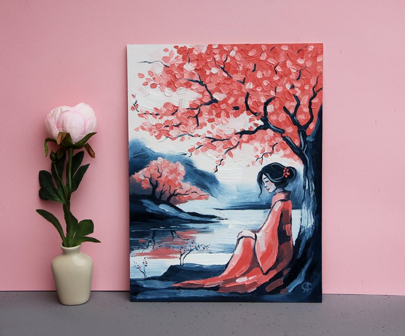 樱花绘画  亚洲风景  原创艺术  春天艺术  中国墙艺术  日本装饰 - 海报/装饰画/版画 - 其他材质 粉红色