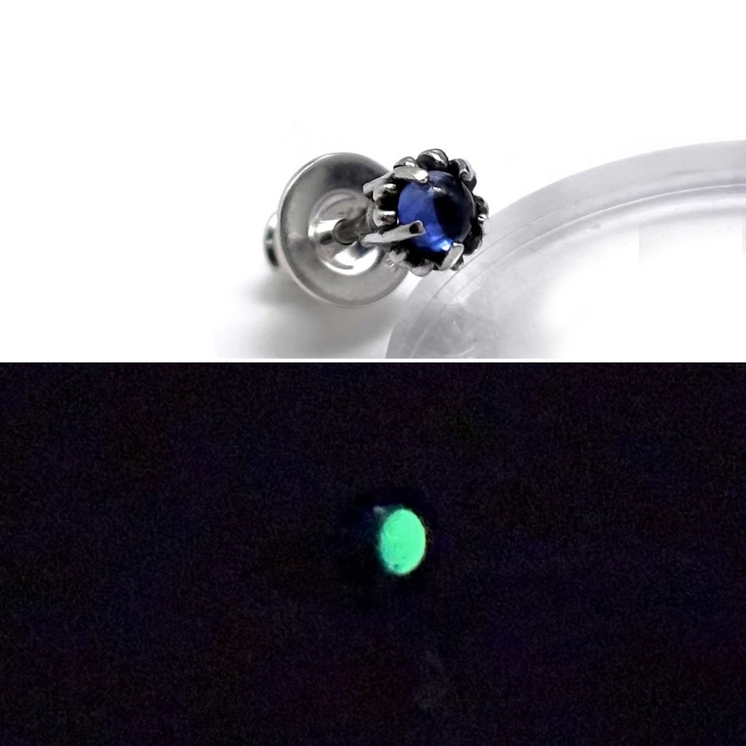 夜光耳环 925 银 合成蓝宝石 日本制造 - 耳环/耳夹 - 纯银 银色