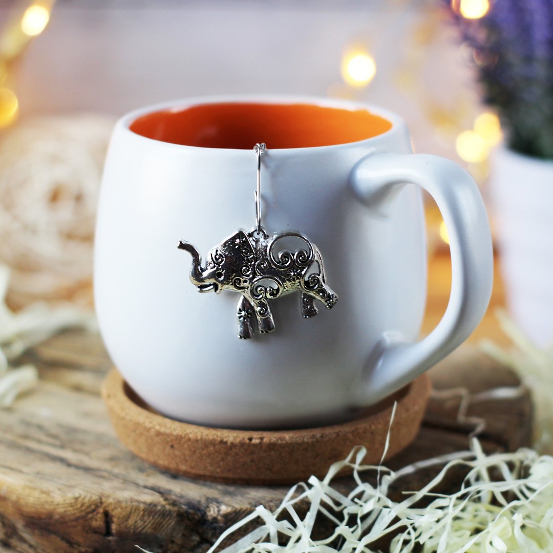 Tea steeper elephant for loose leaf tea, Tea Strainer with elephant pendant - 茶具/茶杯 - 不锈钢 银色