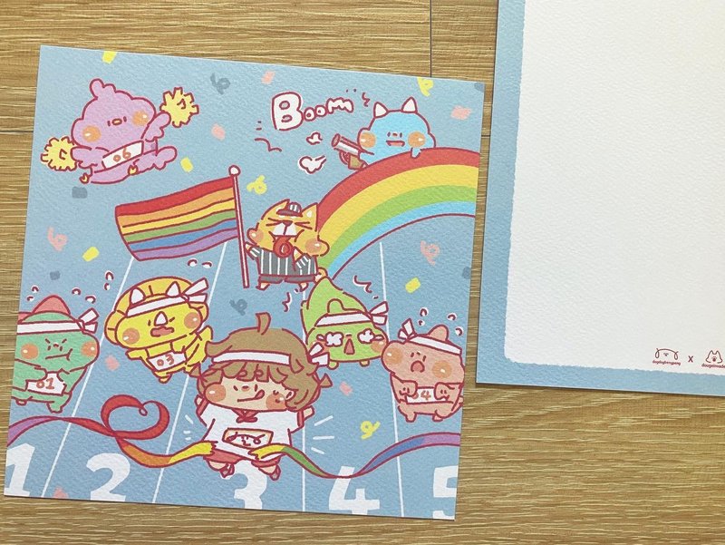 狗狗夹星/原创方形明信片/ 彩虹跑道 - 卡片/明信片 - 纸 