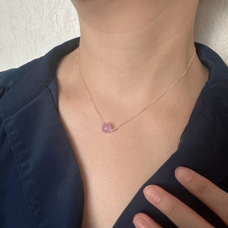 客人订制 紫锂辉水晶925银颈链 - 项链 - 水晶 紫色