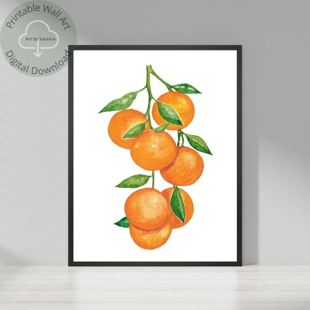 Watercolor Oranges On The Branch - Printable Wall Art - Instant Digital Download - 电子手绘真人画像/绘画/插画 - 其他材质 