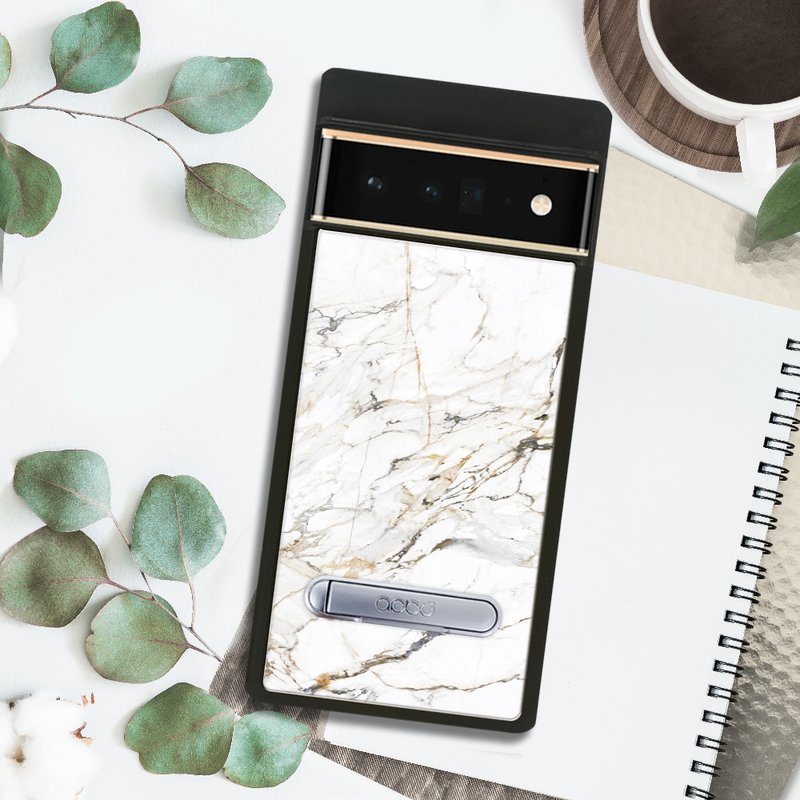 apbs Google Pixel 9/8/7/6系列 减震立架手机壳-大理石雪藏白 - 手机壳/手机套 - 其他材质 多色