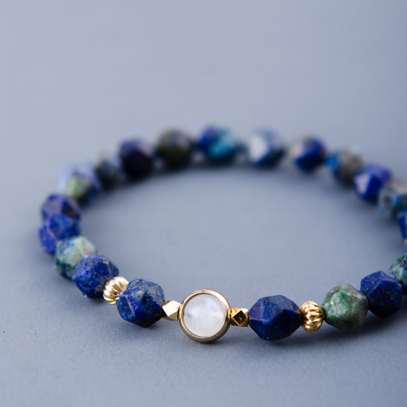 几何蓝绿色青金石手链 | 14K镀金月光石 蓝色手链手串定制化礼物 - 手链/手环 - 半宝石 蓝色