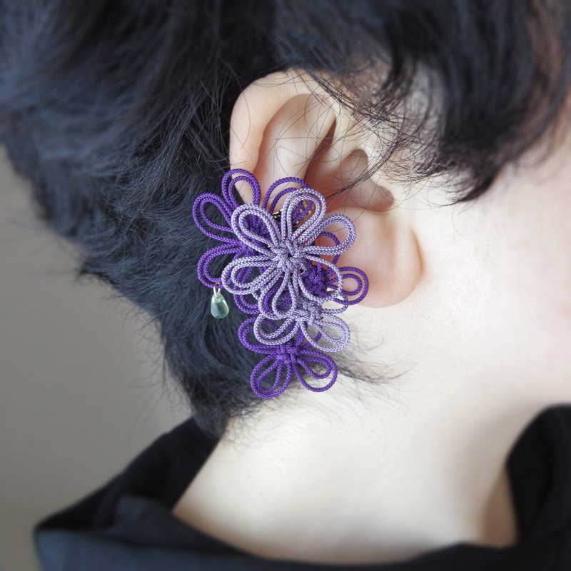 单边耳扣 叠福 - 耳环/耳夹 - 其他金属 紫色