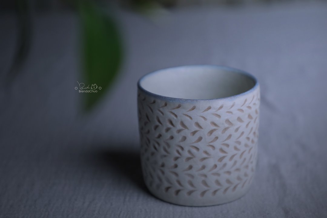春郎陶-小麦刻纹万用杯 300 ml - 其他杯子 - 陶 白色