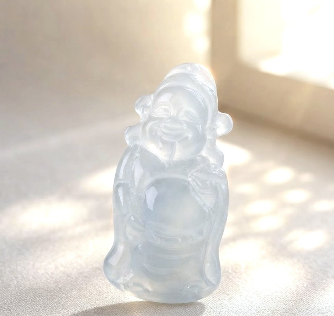 冰种翡翠财神爷 | 天然缅甸玉A货翡翠 | 送礼 - 其他 - 玉石 透明