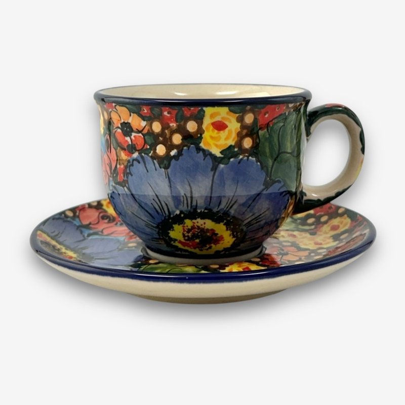 波兰手绘手工陶-咖啡杯盘组 200ml 繁花深处系列 - 咖啡杯/马克杯 - 陶 多色