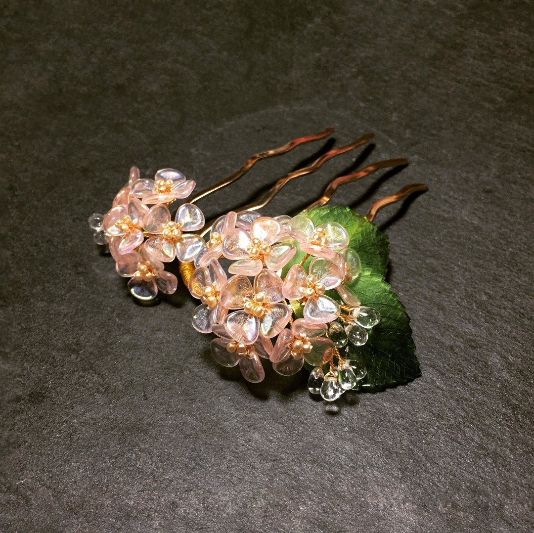 【若桑】春。樱色。绣球花发饰。古董水晶。重工编织花朵新娘头饰 - 发饰 - 玻璃 粉红色