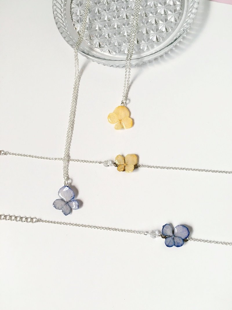 微首饰-迷你绣球花真花水晶手链锁骨链颈链套装(立体真花系列) 限量品 <淡橙及紫两色选> - 颈链 - 纸 紫色