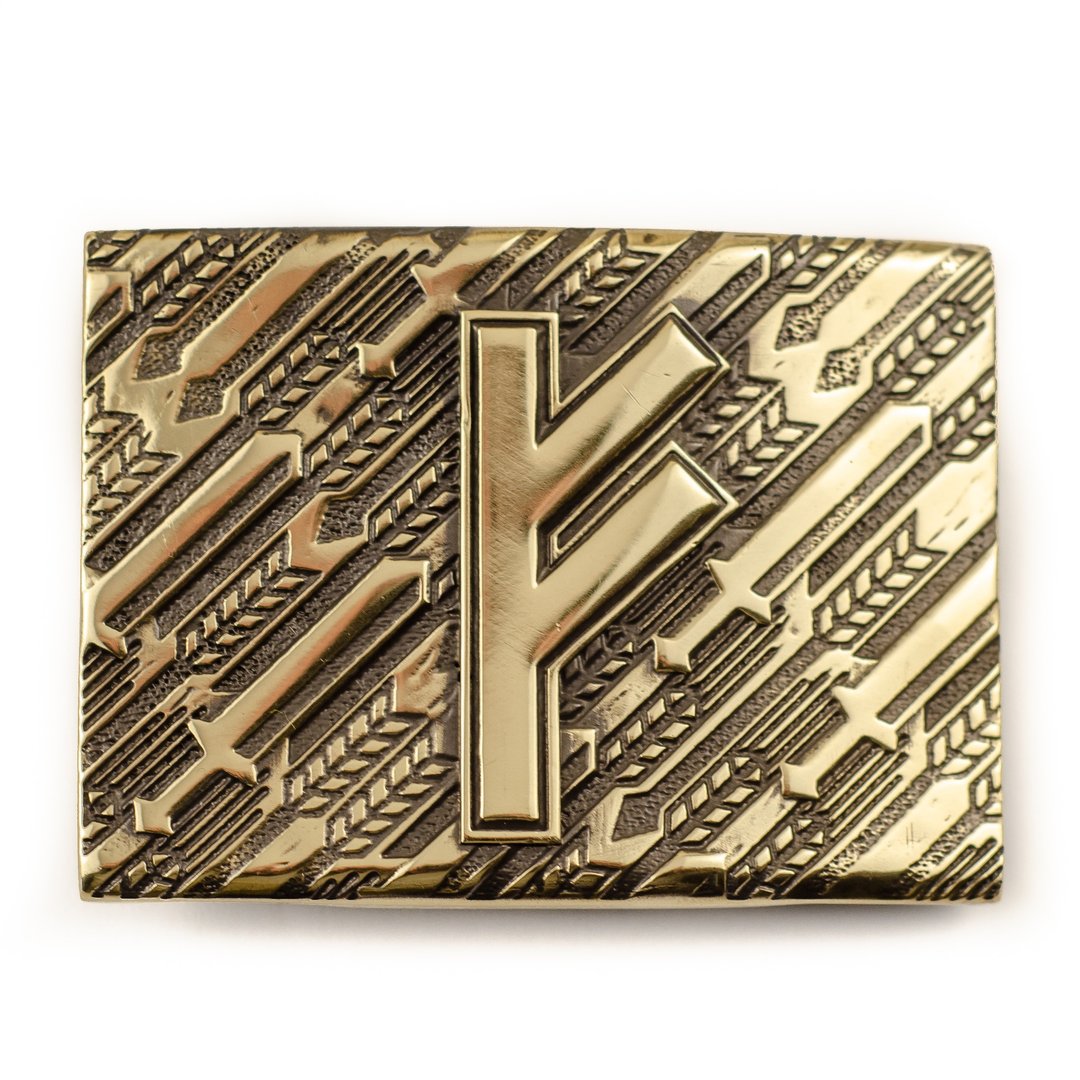 Fehu Rune soild brass belt buckle,Vikings Wealth rune belt - 皮带/腰带 - 其他材质 金色