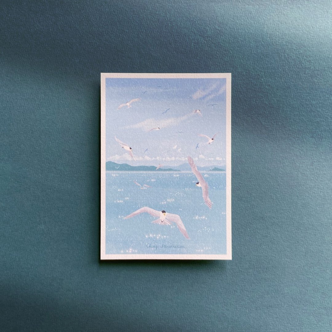 插画明信片 | 凤头燕鸥 Great Crested Tern 1组2入 - 卡片/明信片 - 纸 