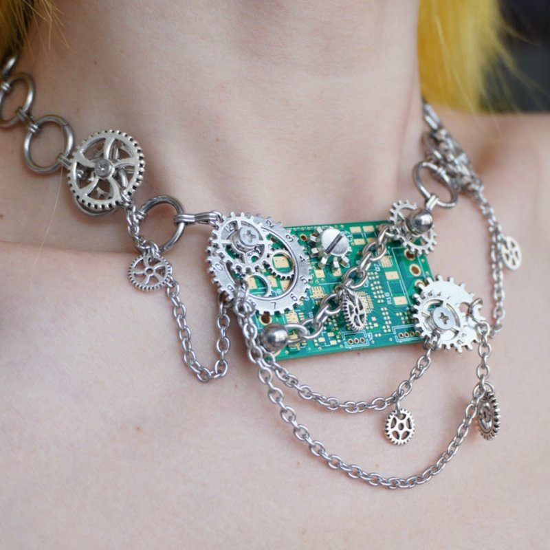 孤品 齿轮链条电路板多层链条设计手作项链颈链choker - 项链 - 其他材质 多色