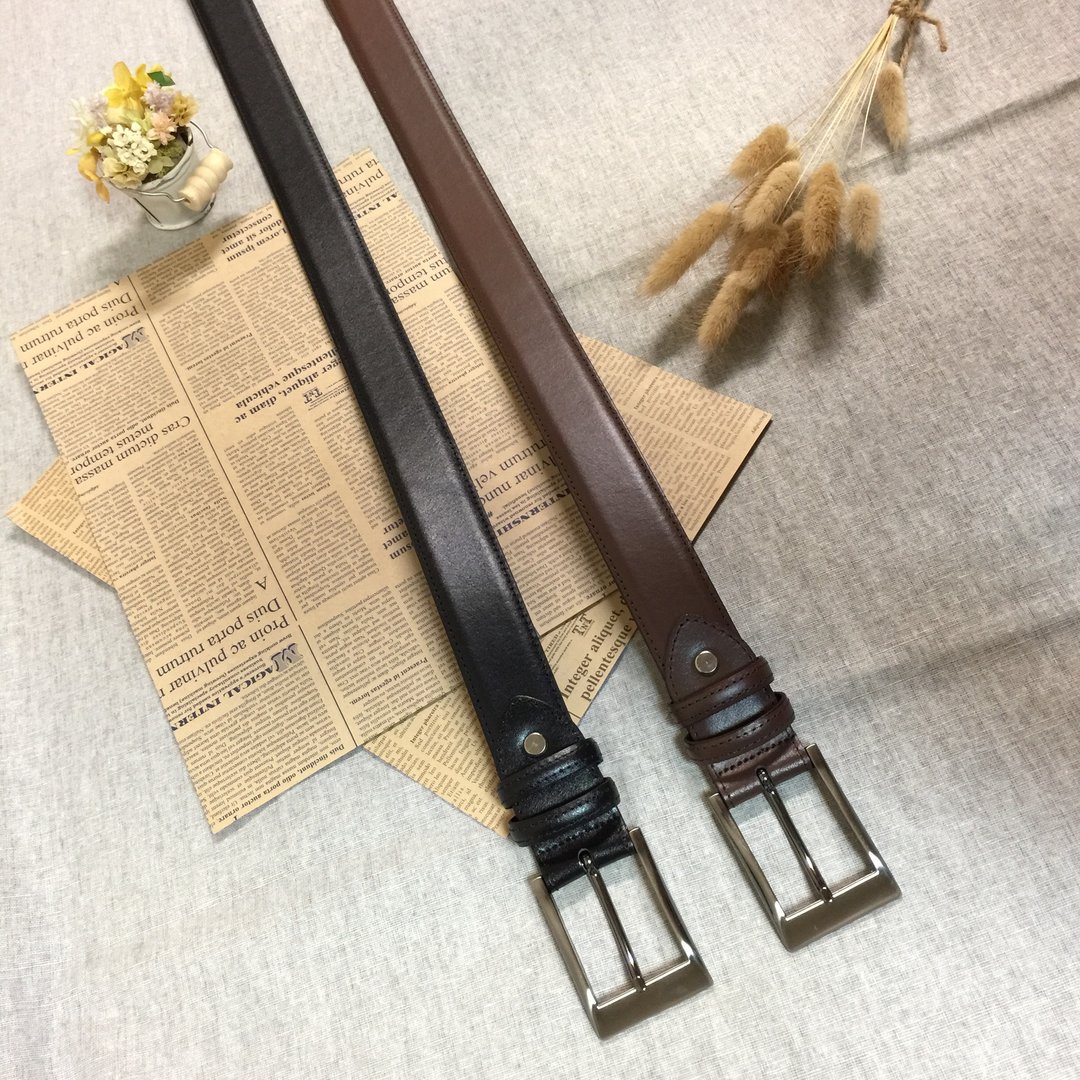 经典男带 精致立体车线 真皮皮带 腰带 皮革设计  - 3.5 cm宽 - 皮带/腰带 - 真皮 