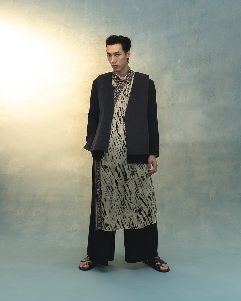 双层拼布西装外套 - 男装外套 - 羊毛 黑色