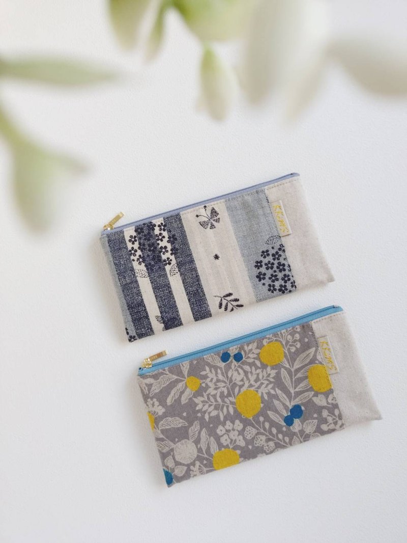 【FBR/分类钱袋】蝴蝶绣球花 花丛不规则圆点 四格层 内里防泼水 - 皮夹/钱包 - 棉．麻 灰色