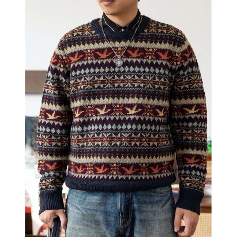 费尔岛毛衣 纯羊毛编织 圆领 男女皆可 北欧风 英式复古秋冬单品 - 男装针织衫/毛衣 - 羊毛 多色