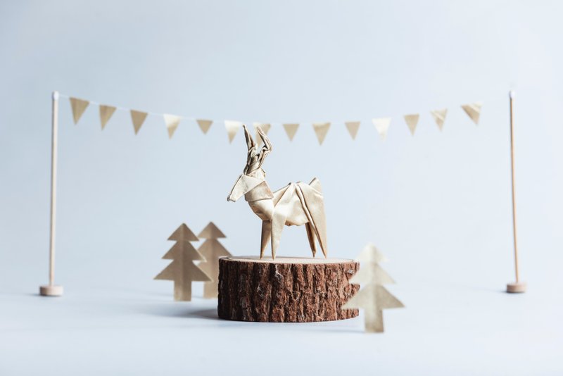 \金光闪闪动物园/ 多功能折纸饰品_项链/吊饰/钥匙圈_麋鹿 - 项链 - 丝．绢 金色