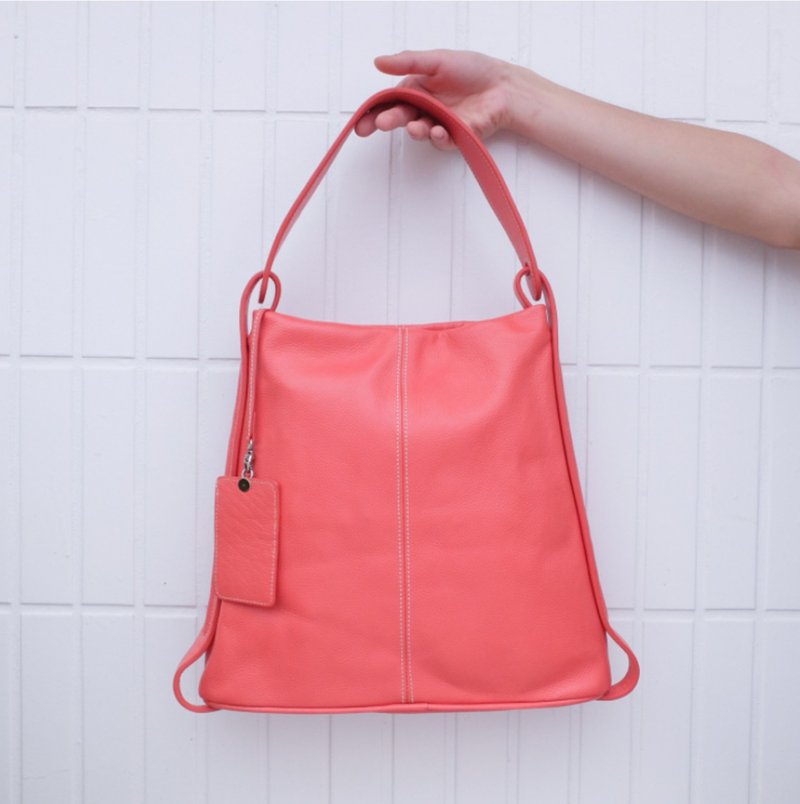 梯形肩背包 / 全六色 - 侧背包/斜挎包 - 真皮 卡其色