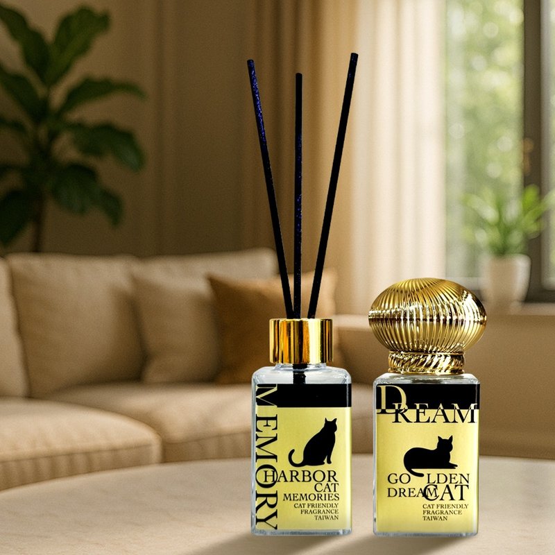 岛屿物语×祝福寓意 故事香氛礼盒・零酒精×猫友善 居家扩香喷雾 - 香薰/精油/线香 - 精油 金色