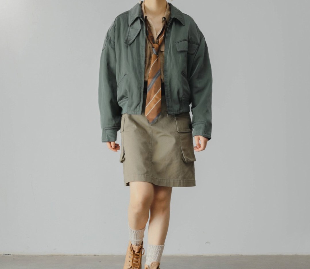美式复古 少女飞行员加棉廓形寬鬆短款夹克外套 - 女装休闲/机能外套 - 棉 绿色