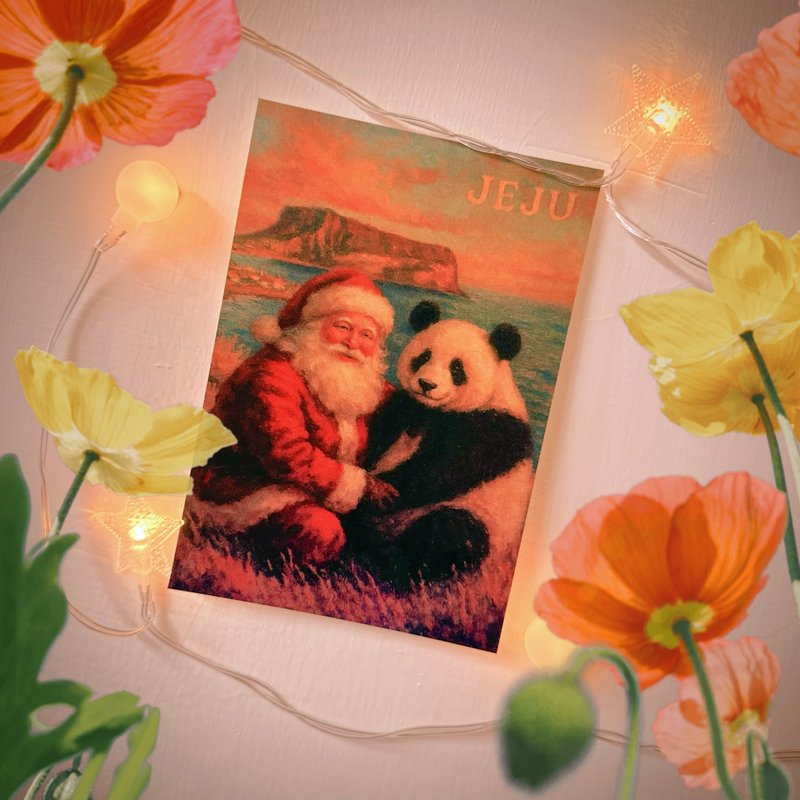 Daily Christmas 济州岛趣 温暖油画风圣诞老公公&猫熊 - 卡片/明信片 - 其他材质 多色