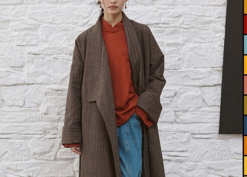 【游牧诗篇】 新中式復古藏装 条纹肌理藏袍+腰带 - 女装上衣 - 其他材质 黑色