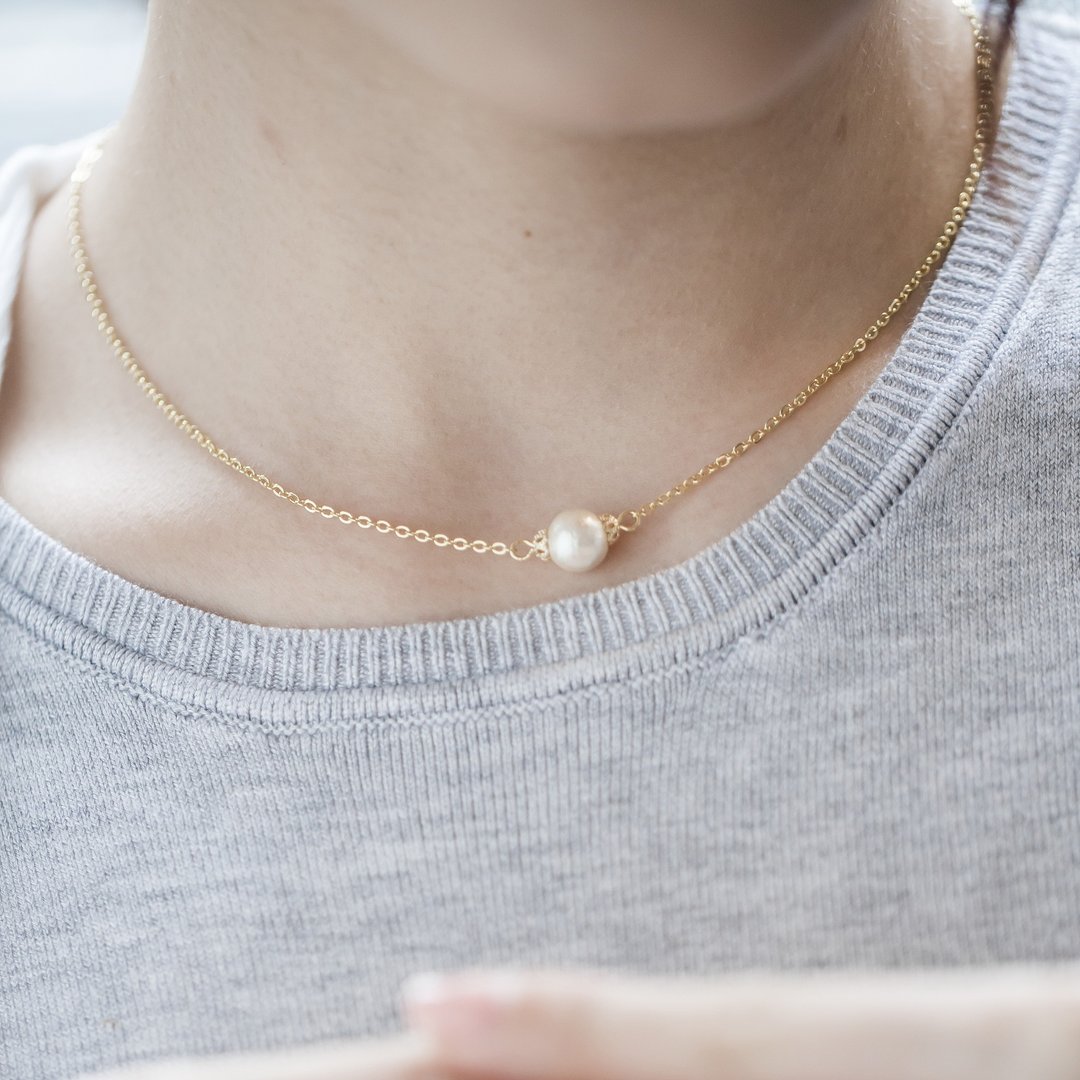 棉珍珠项链【Single Pearl棉珍珠设计款项链-8mm款】 - 项链 - 其他金属 金色
