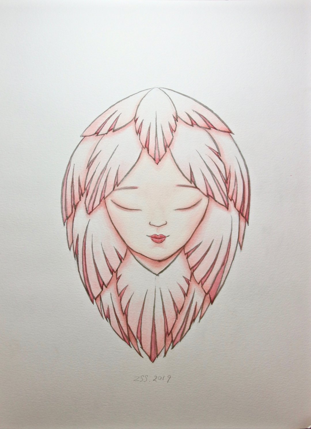 时光的表面之四 |艺术水彩画粉红花女孩梦幻 - 画框/相框 - 纸 粉红色