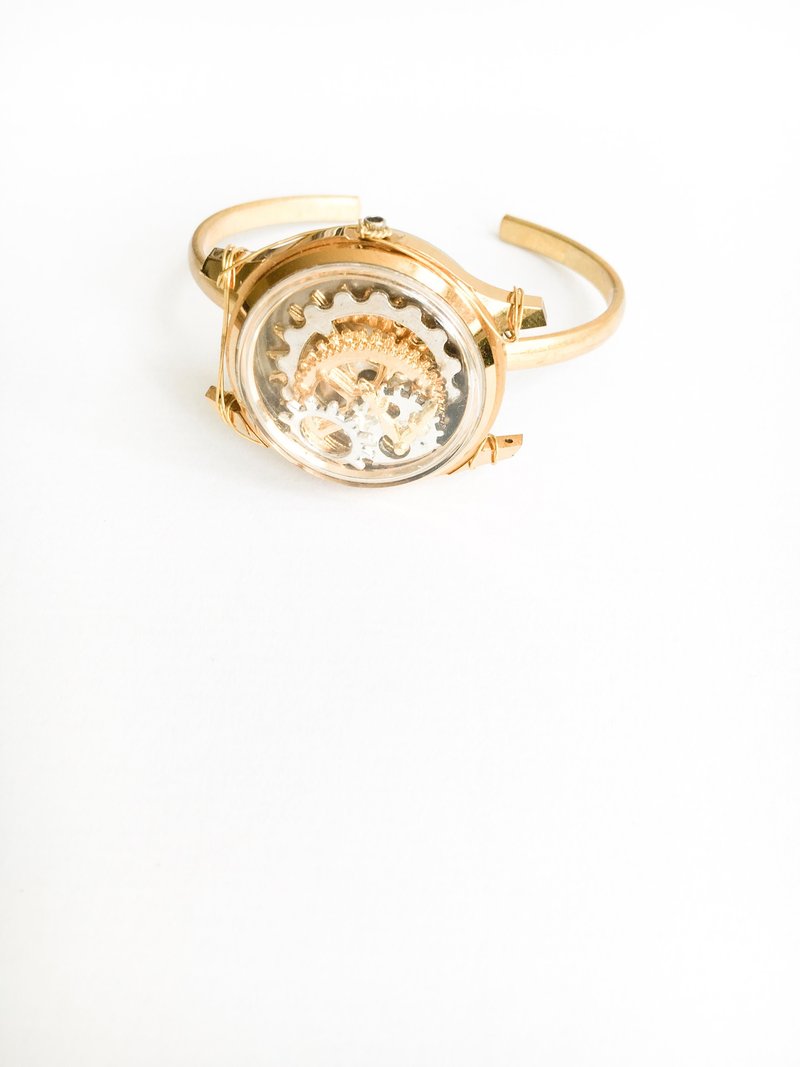 玫瑰钛金 复古表芯 机械齿轮 手镯 手环 - 手链/手环 - 其他金属 金色