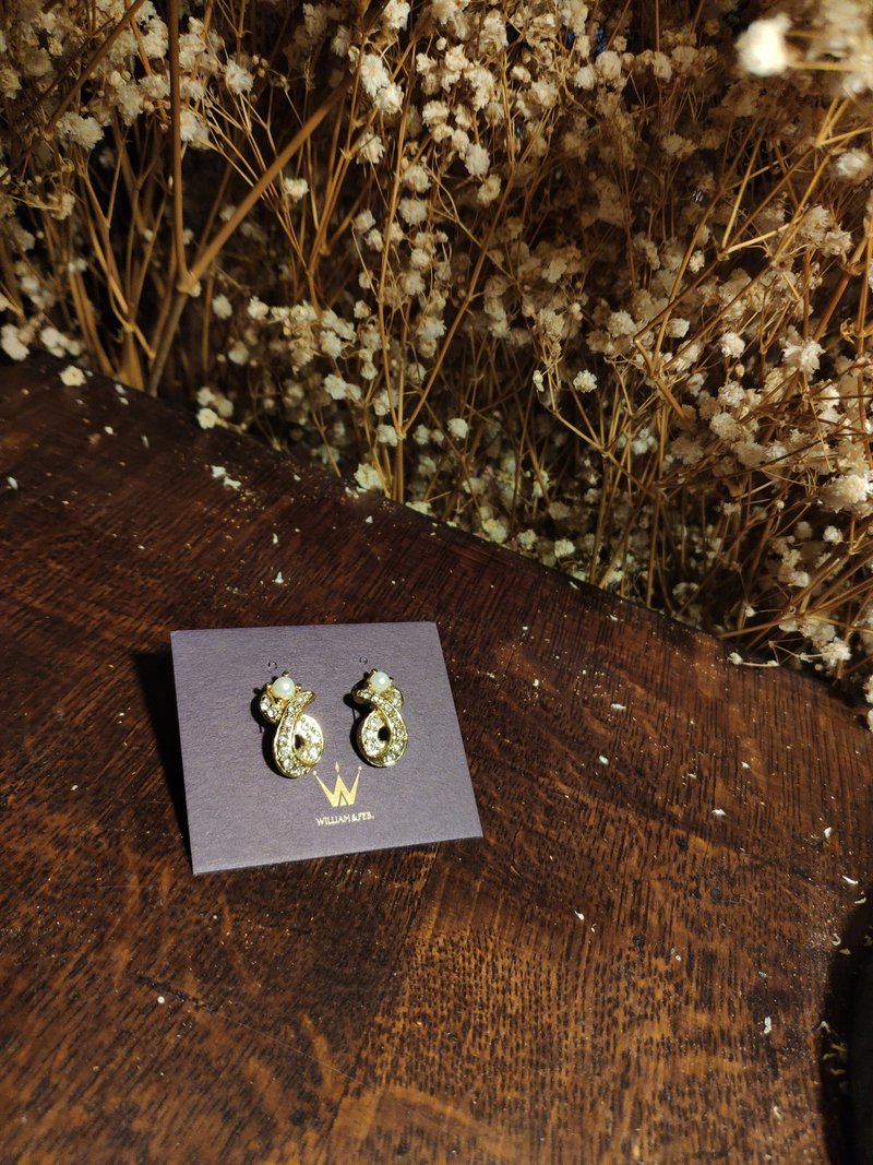 CreamyWhite_William&Feb.联名耳环_24K金/小珍珠/水钻扭结款 - 耳环/耳夹 - 24k 金 金色