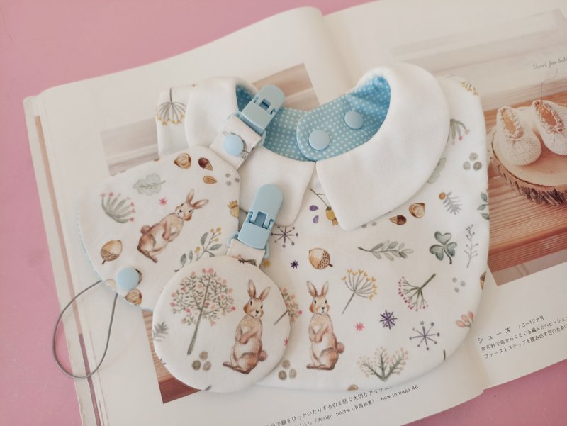 【5日内出货】弥月礼物 小兔子 平安符袋 领片围兜 奶嘴夹 婴 - 围嘴/口水巾 - 棉．麻 多色