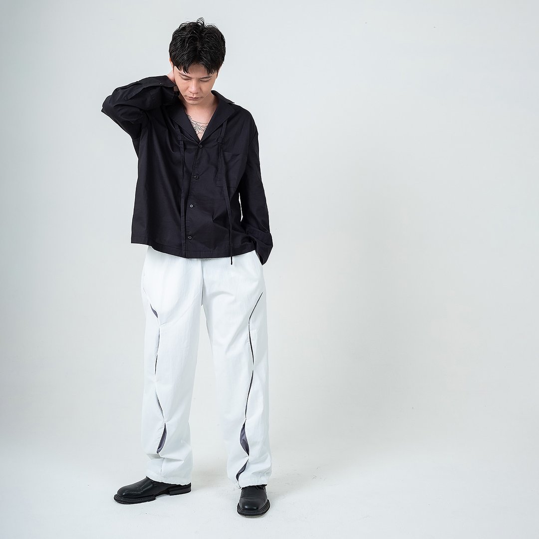 配色网眼拼接休闲裤 / White / - 男士长裤 - 尼龙 白色