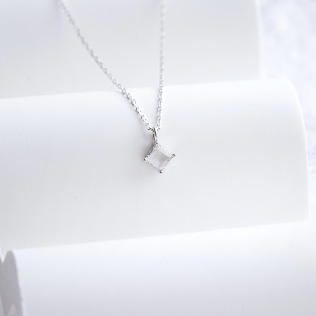 白水晶925纯银方块项链 - 项链 - 宝石 银色