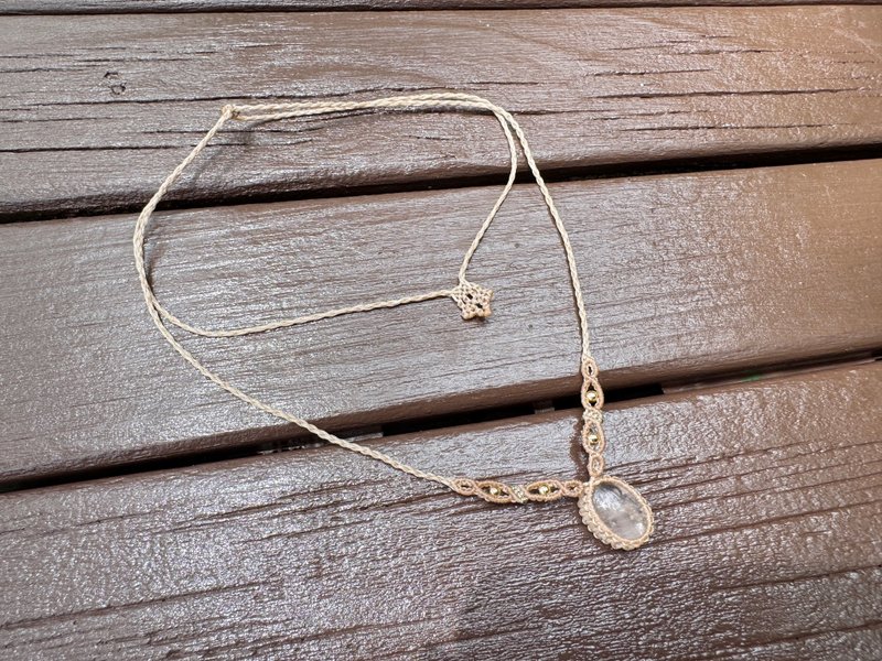 #20251124 Macrame 粉晶 编织 颈链 - 项链 - 半宝石 卡其色