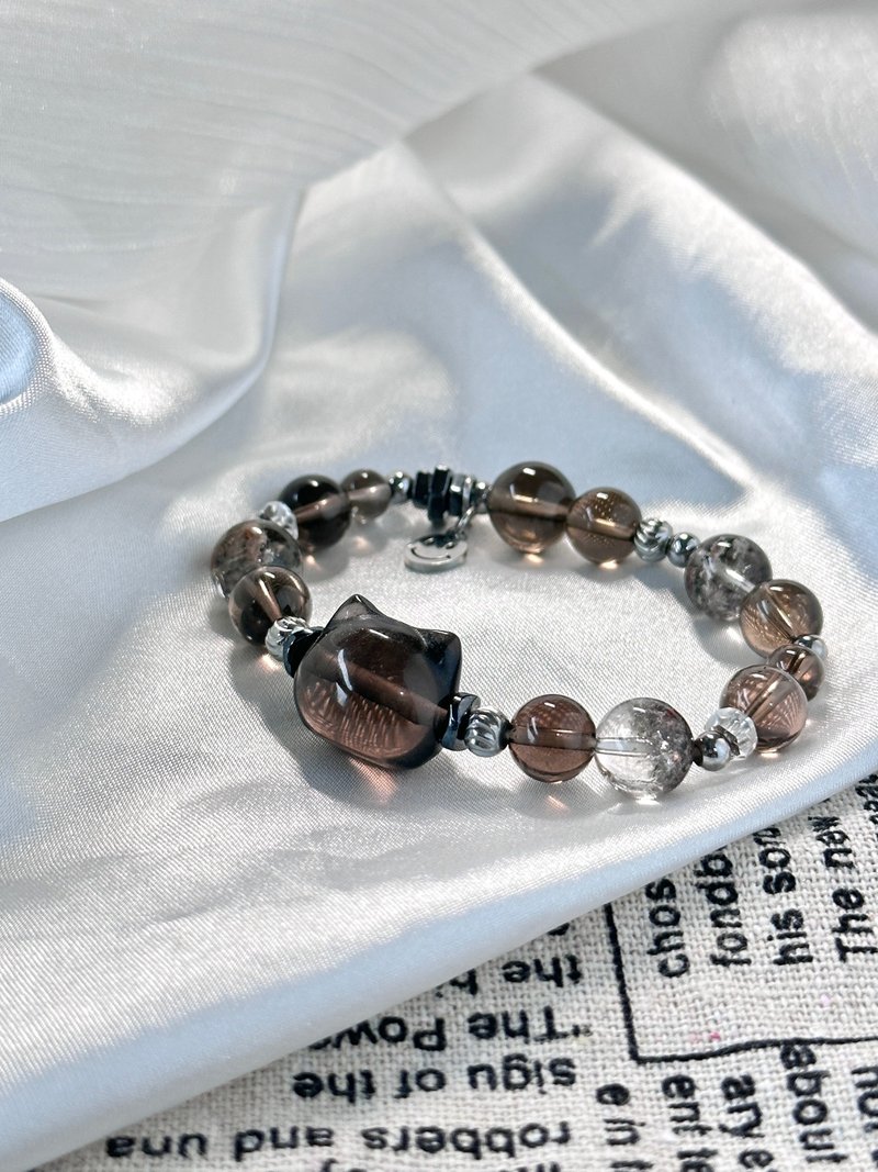 红茶幽灵咖啡冻招财猫手链 - 医疗钢/冰曜石/红幽灵/茶晶/笑脸 - 手链/手环 - 水晶 咖啡色